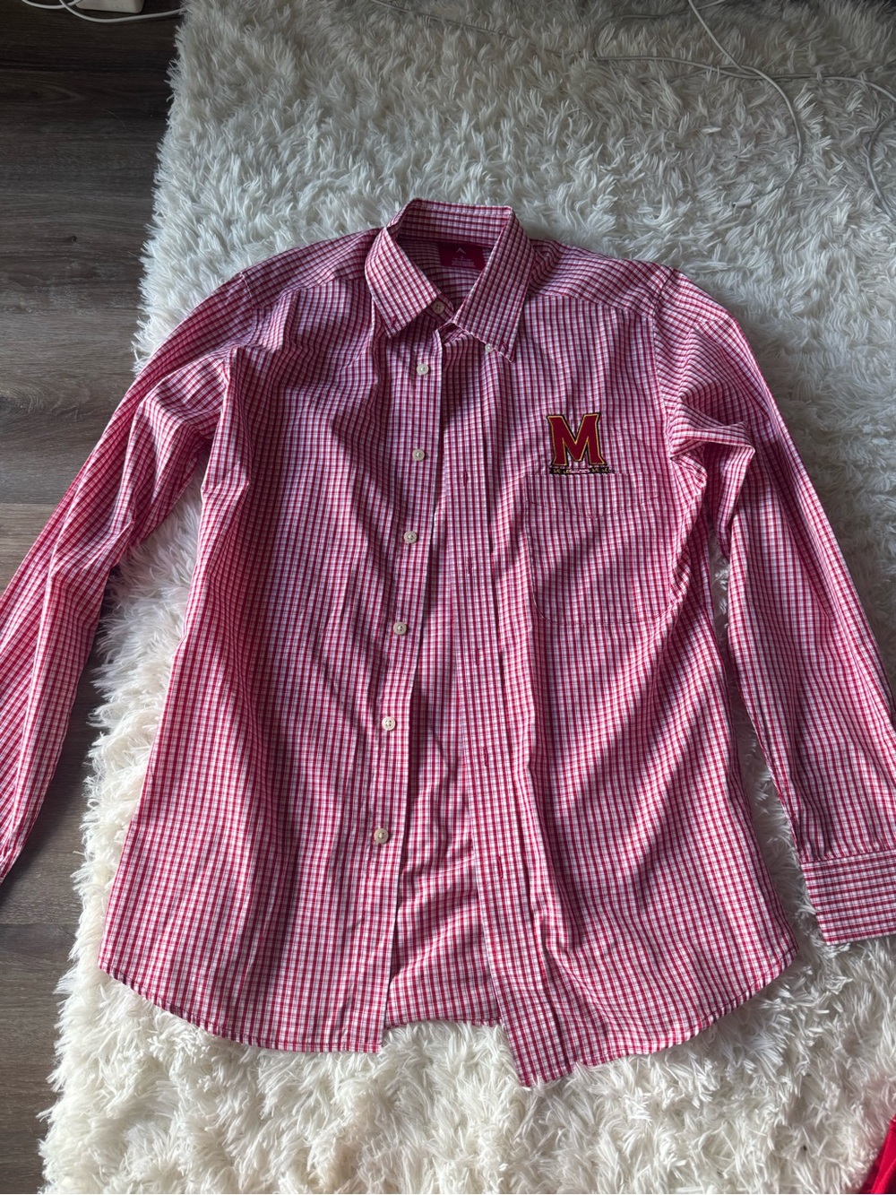 Antigua Red Gingham Button-Down Shirt with Embroidered M, University of Maryland